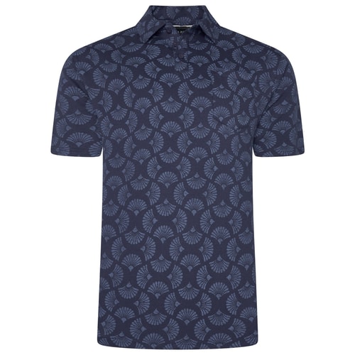 KAM Floral Print Polo Shirt Navy